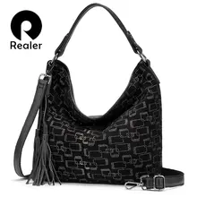 REALER, женская сумка из натуральной кожи, большая сумка-тоут для женщин, классическая сумка-хобо, роскошные женские сумки через плечо с кисточкой