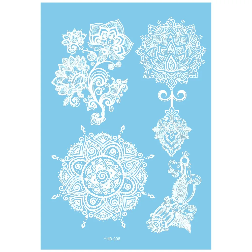 Синий белый кружевной водонепроницаемый стикер татуировки стильный красивый временный одноразовый стикер татуировки тела