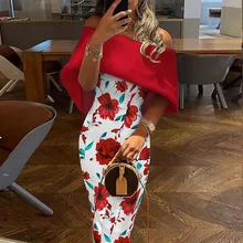 Robe slim pour femmes avec col à une ligne et épaule rabattue, avec sac à hanche 