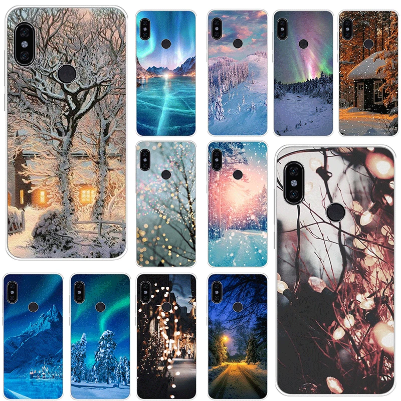 

Mobile Phone Case For Xiaomi Redmi Note 4 4X 3 5 6 7 Pro 5A Hard Cover Landscape Winter Light Shell