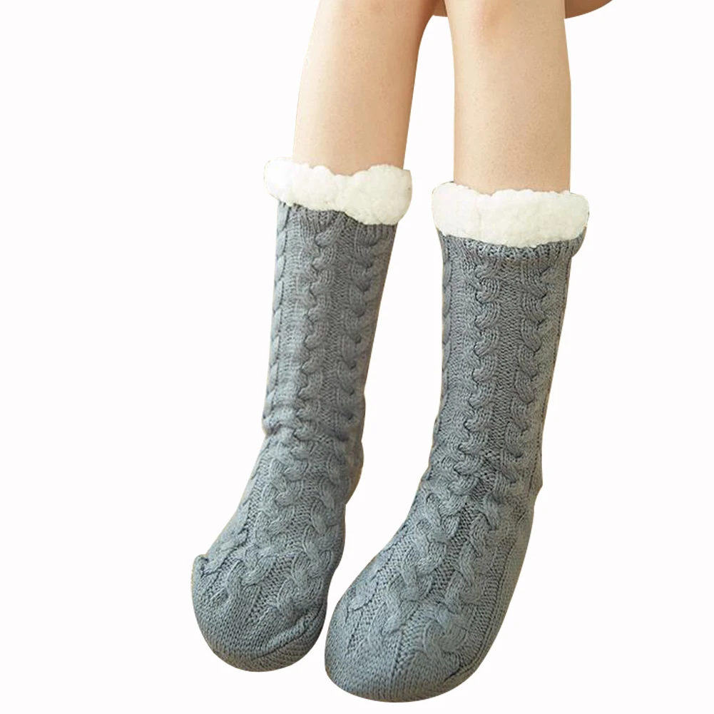 Женский, мужской носок для взрослых, шерсть, утолщенные, вязанные, шерпа, внутри, теплые, пушистые, носки-тапочки, рождественские носки - Цвет: D1