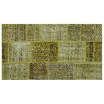 

Handmade Green Vintage Overdyed Patchwork Area Rug 080x150 Cm-2'7''X4'11''