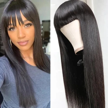 

Fringe Wig Human Hair Wigs With Bangs Straight Lace Front Hd Frontal Full Brazilian For Women 30 Inch Wig With Bangs Human Hair