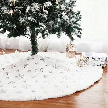 

New Christmas Tree Skirts Round Snowflake Embroidery Xmas Tree Skirt Cover Decor DC112