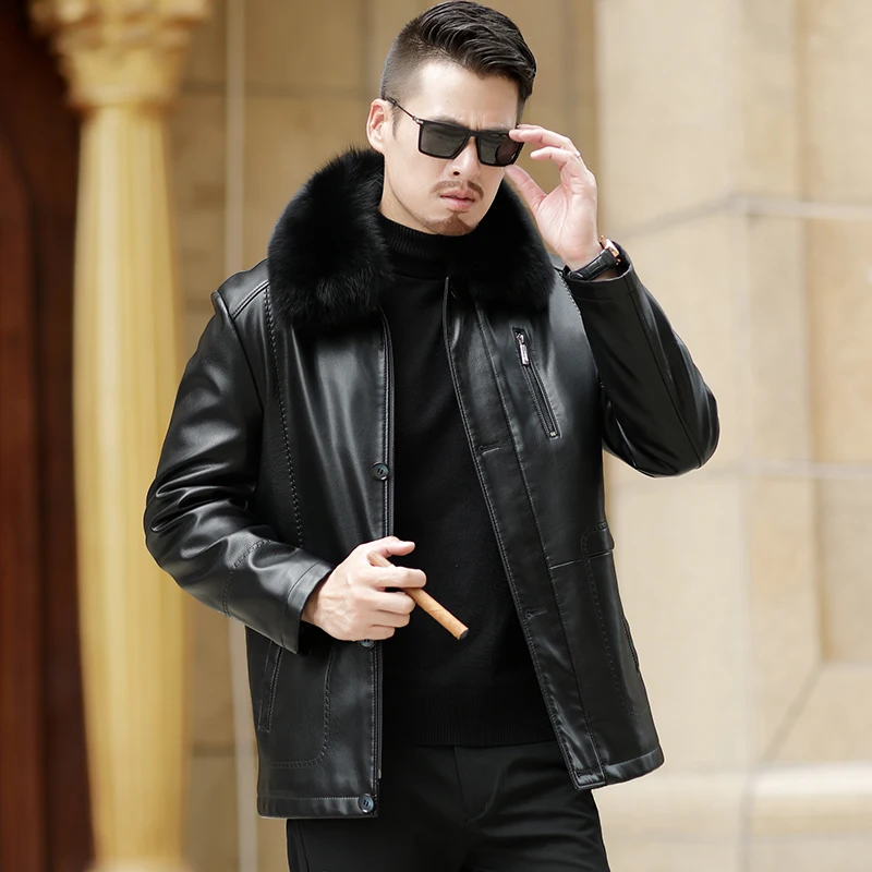 

2019 New Men Genuine Leather Coat sheepskin men's short Jacket leather winter jackets mens Free Shipping Plus Size M-5XL