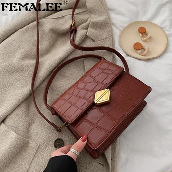 

Women Crocodile Pattern Small Retro Vintage Handbags Female Solid PU Designer Shoulder Crossbody Bags Messenger Tote Bags Bolsa