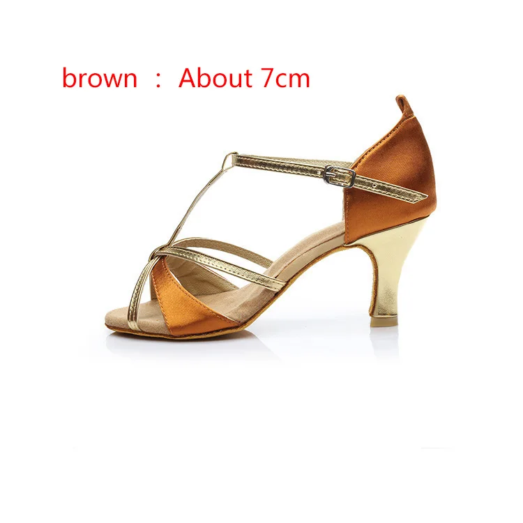 QFL-brown 7cm Новая женская Латинская танцевальная обувь zapatos de BAILE latino mujer Танго Сальса обувь высокий каблук 7/5 см бальная танцевальная обувь с цветами, женская обувь - Цвет: QFL-brown 7cm