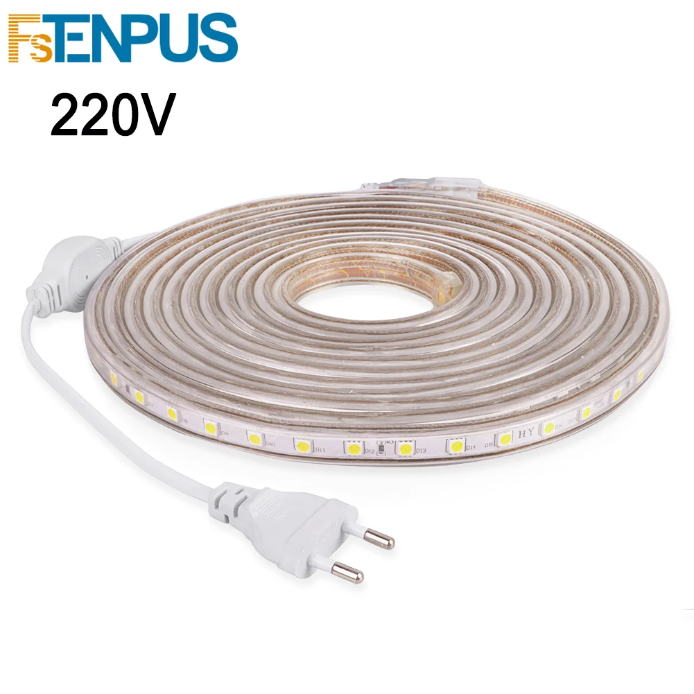 

LED Strip Light Flexible Neon Strip Waterproof Diode Tape 220V SMD5050 60LEDs/m LEDstrip Decorative LED Ribbon With EU Plug