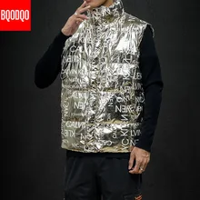 Синяя куртка с буквенным принтом без рукавов, мужской жилет, осенняя хип-хоп модная куртка, свободная уличная одежда, повседневное зимнее армейское пальто из полиэстера