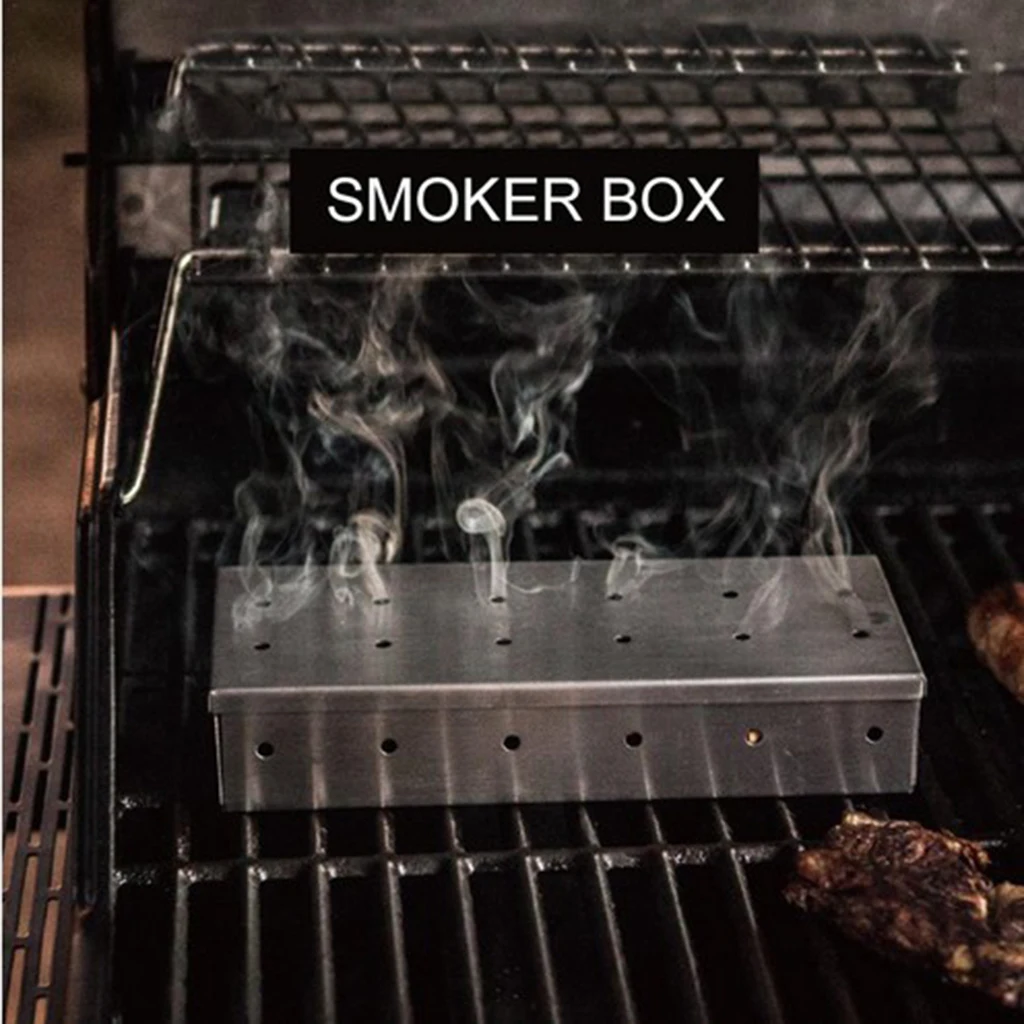  Stainless Steel Meat Smoking Barbecue Smoker Box for BBQ Wood Chips on Gas Grill or Charcoal Grills