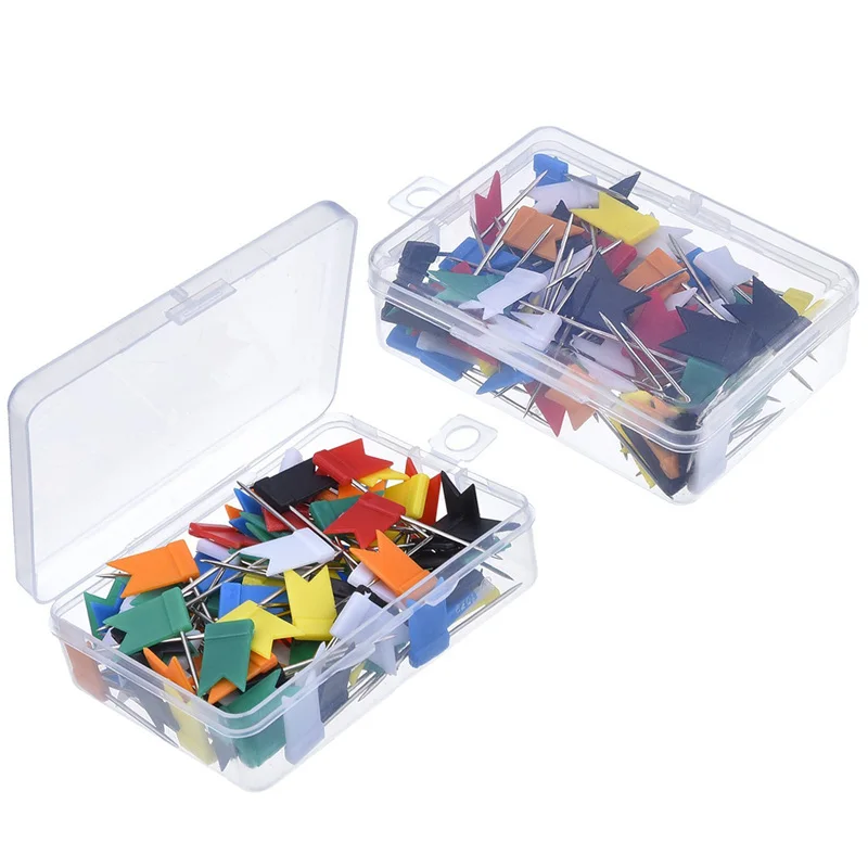 200 Pieces Map Flag Push Pins Tacks in 2 Box, Assorted 7 Colors