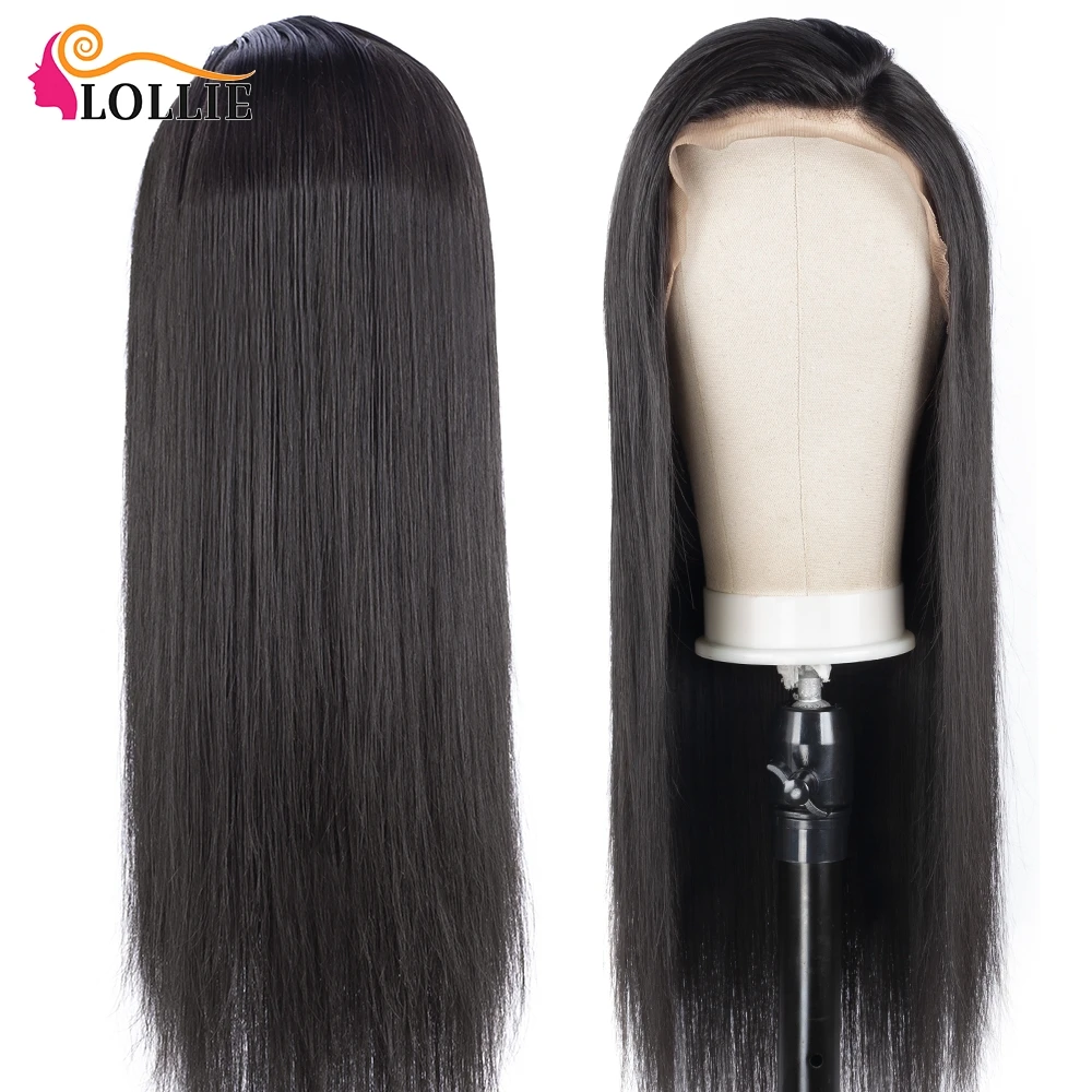 Dianteira do Laço em Linha Peruca de Cabelo em Linha Perucas de Cabelo Humano em Linha Lollie Peruca Reta Natural 13x4 Pré Arrancadas Cor 9 Apliques e perucas