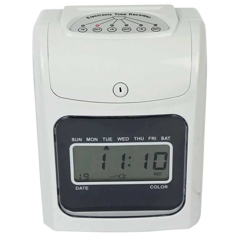 Electronic time Clock LCD Surface/Clock face Paper Card Punching Machine Paper Card Attendance Machine with Built-in Battery 