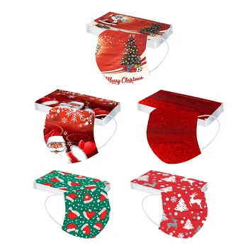 

50pcs Christmas Tree Masks Disposable Pollution Facemask Mouth-muffle Industrials 3ply Filter Loop Mouth Masks Mascarillas