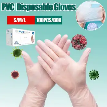 

100 Pcs Disposable PVC Gloves Transparent Non-Slip Acid and Alkali Laboratory Vinyl Gloves Household Cleaning Products