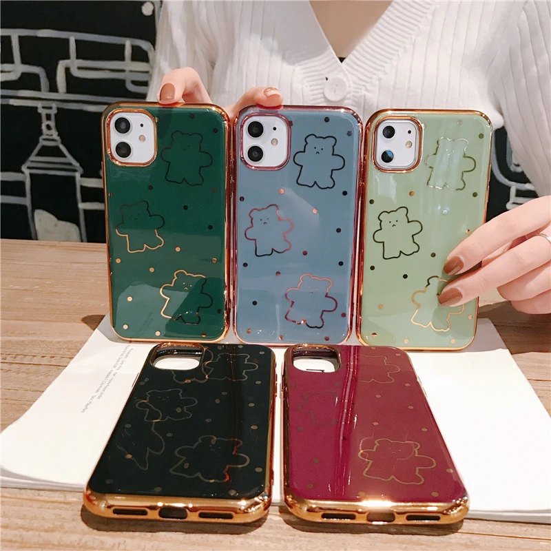 

Cute Cartoon Electroplated glossy Phone case For iphone7 8 Plus X Xs Xr Xsmax Soft IMD Back Luxury Cases For iphone11 Pro Max