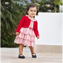 DB13611 dave bella/весеннее платье принцессы в полоску с бантом и драпировкой для маленьких девочек детское модное праздничное платье одежда в стиле Лолиты для маленьких детей