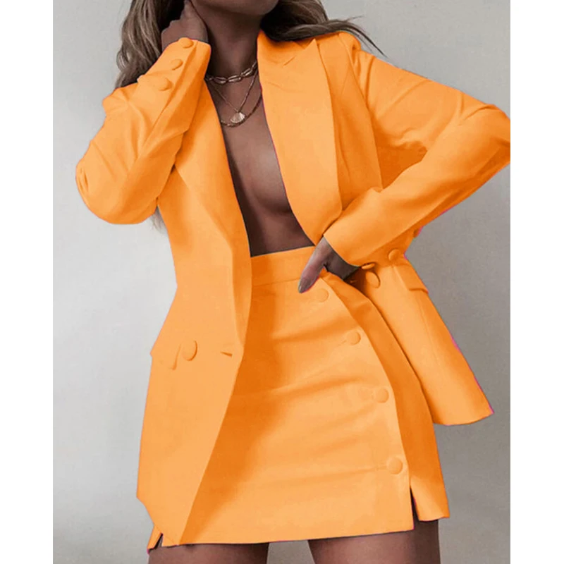 Fashion Women Streetwear Candy Colour Basic Blazer Sets Coat + S