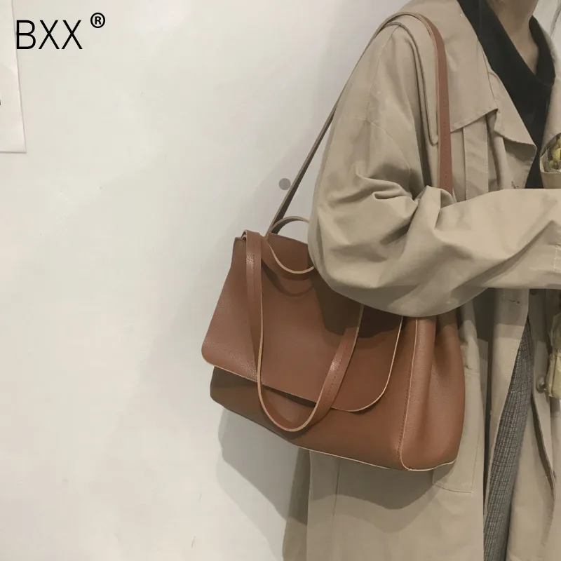 

[BXX] Solid Color PU Leather Crossbody Bag For Women 2020 Spring Female Shoulder Messenger Bag Lady High Capacity Handbags HK733