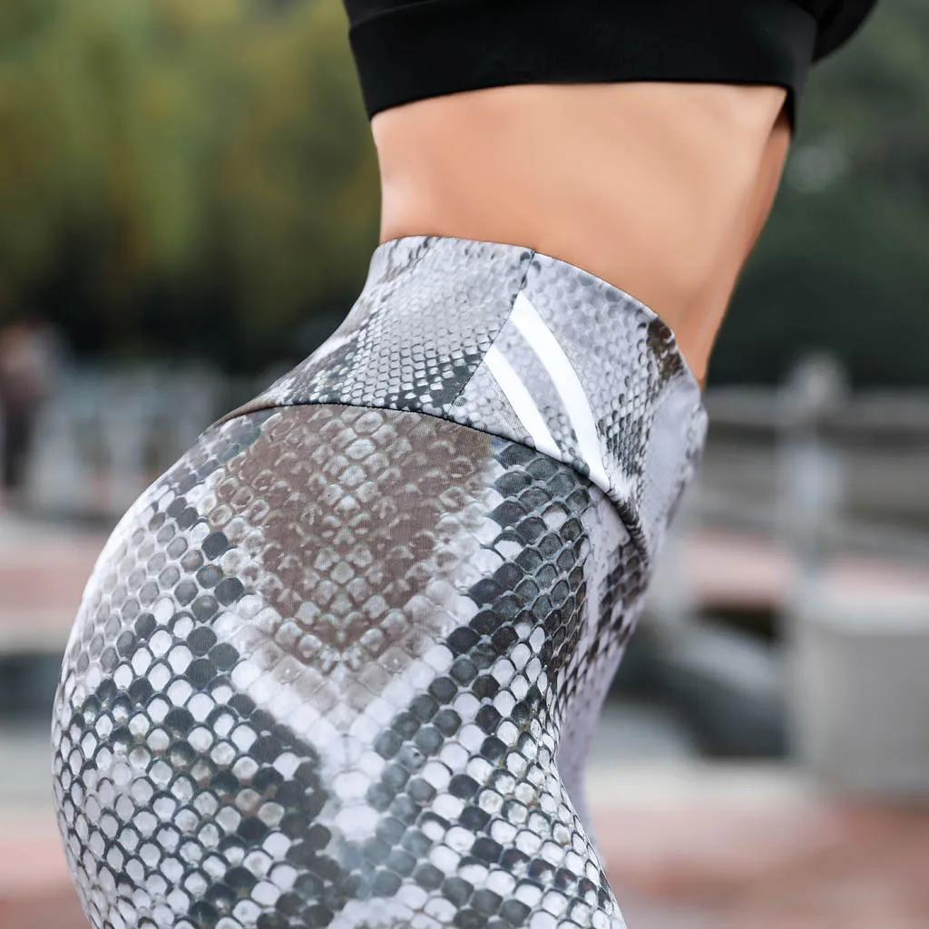 Леггинсы для фитнеса с принтом змеиной сетки кожаные леггинсы женские сексуальные брюки Высокая талия женские спортивные брюки#5