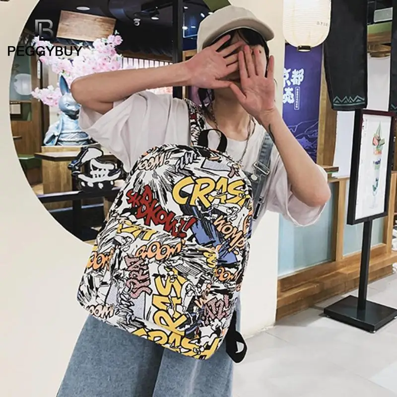 

Fashion School Backpack Letters Graffiti Student Schoolbag Large Capacity Students Travel School Bagpack Avocado Backpack