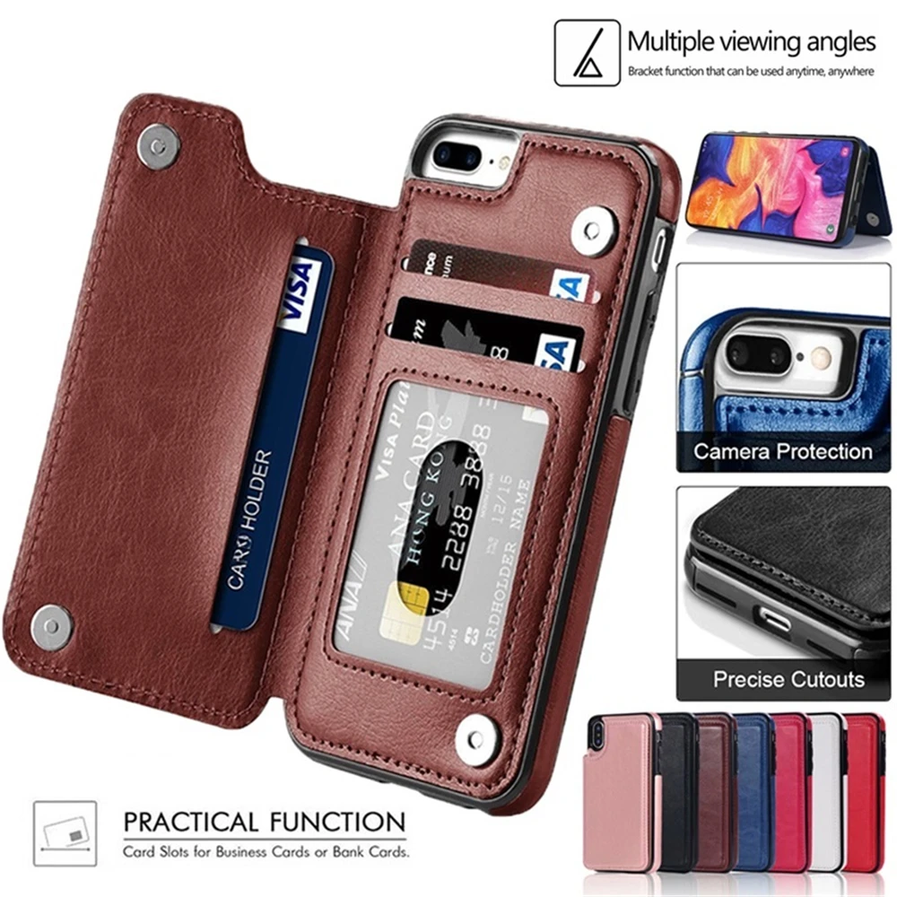 High Grade Leather Case Card Slots For iPhone SE 6S 7 8 Plus XR XS 11 Pro Max Wallet Case For Samsung A50 A70 A51 A71 S20 Plus