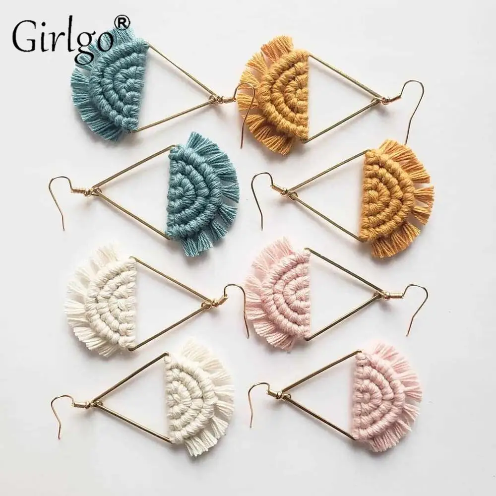 Girlgo Boho Fashion Macrame Drop Earrings for Women Luxury Handmade Triangle Fringed Tassel Jewelry Party Gifts Bijoux | Украшения и