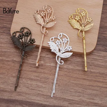 

BoYuTe (10 Pieces/Lot) 55*2MM Metal Iron Barrette Welding 36*42MM Brass Flower Diy Hair Clip Hair Accessories Jewelry Materials