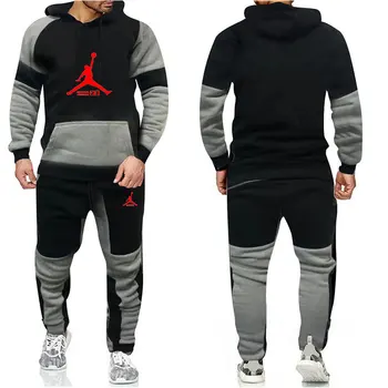 

Men's stitching sportswear suit 2020 autumn and winter men's fashion hooded jacket men's 2-piece sweatshirt + sweatpants suit
