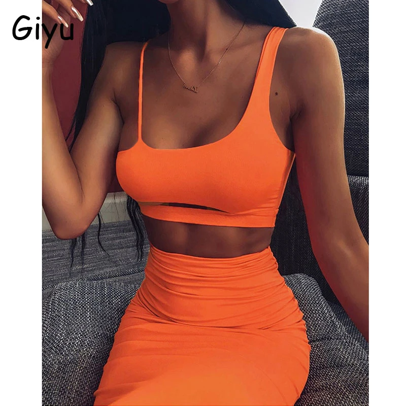 

Giyu Neon 2 Piece Set Women 2020 Summer Sexy Two Piece Set Off Shoulder Skirt Sets Fluorescent Bodycon Backless Slim Tracksuit