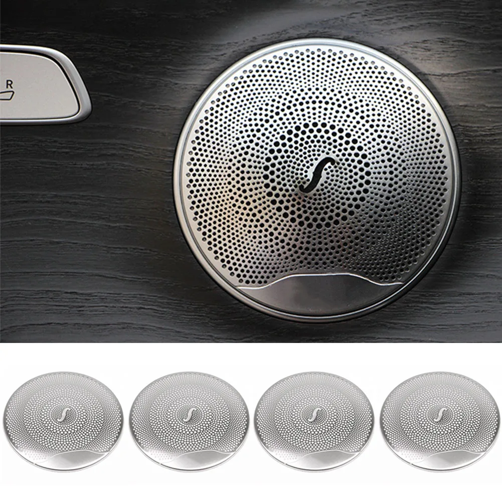 

4Pcs Decorative Portable Door Interior Loudspeaker Cover Mesh Grille Silver Easy Install Protective Car Audio For Benz W205