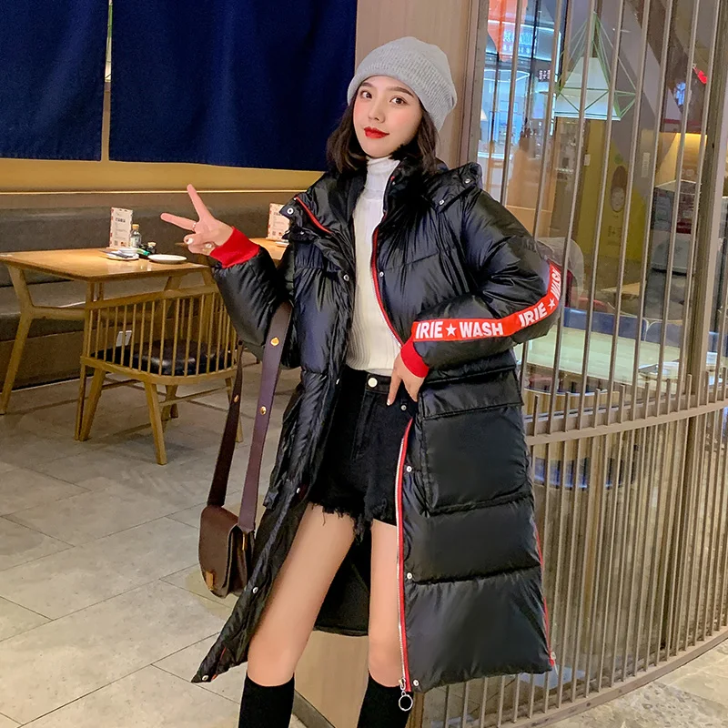 

2019 Winter Glossy Down Parka women's Waterproof Coat Fashion jacket Long Loose Winter Warm Thick Parka Women Jacket