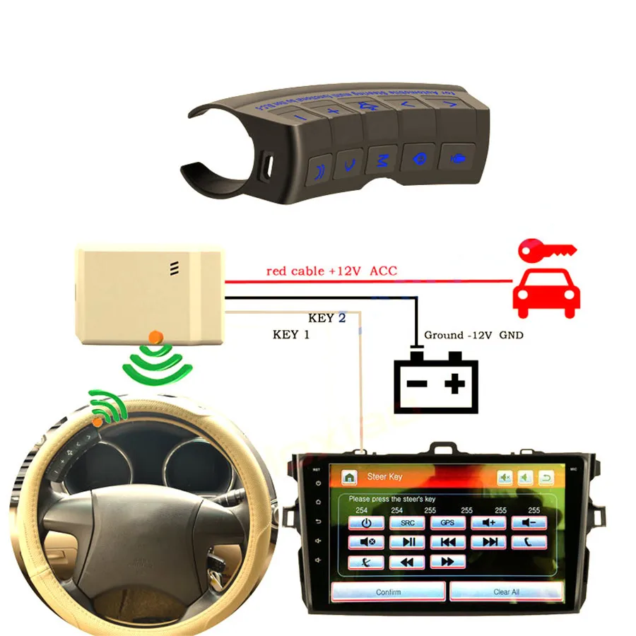 Telecomando per volante per auto per lettore Radio Android 2 DIN versione retroilluminata a 10 tasti - Image 3
