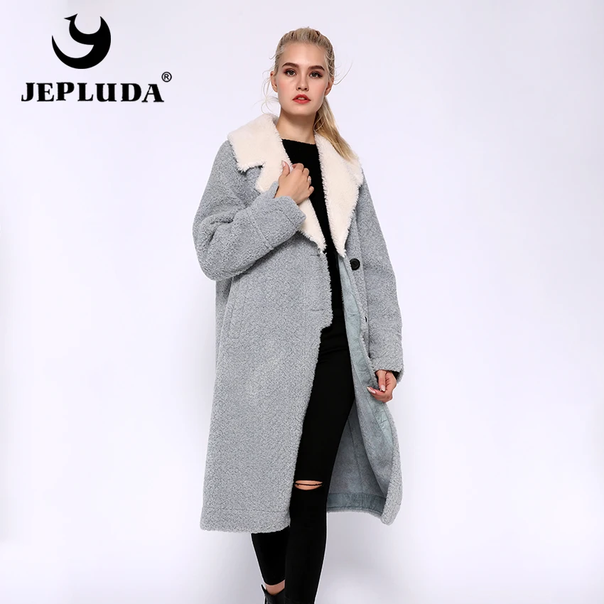 JEPLUDA Классический модная женская куртка зимняя шерсть смесь из натурального