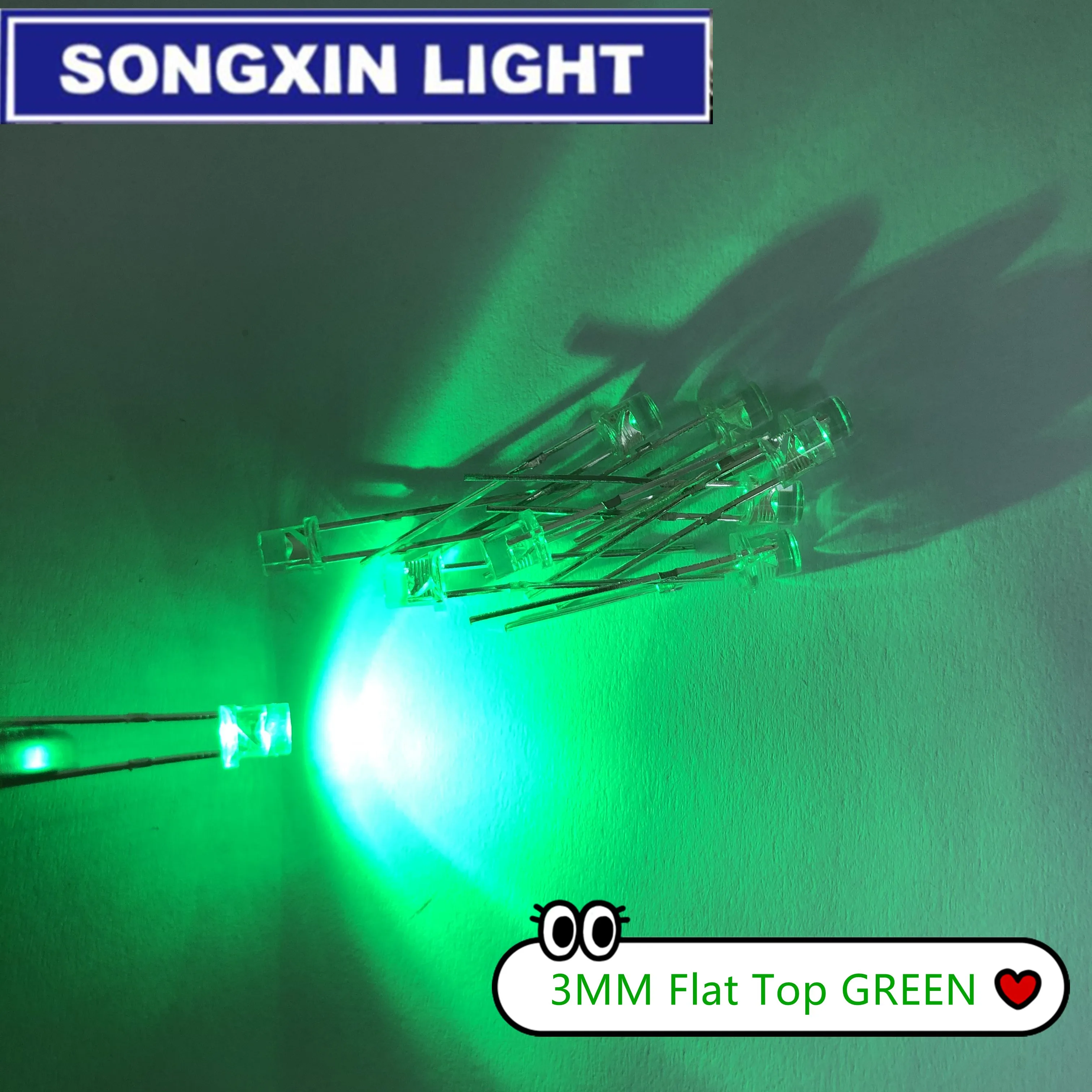 1000pcs 3mm LED Diode Light Transparent Green Super Bright Wide Angle