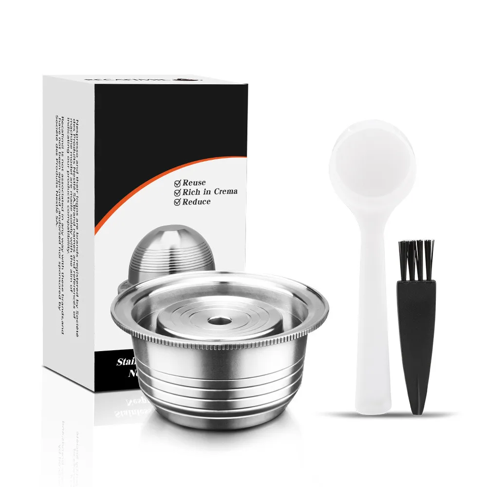 

230ml Large Capacity Nespresso Refillable Coffee Capsule Pod Kit Stainless Steel Espresso Coffee filters+Spoon+Brush