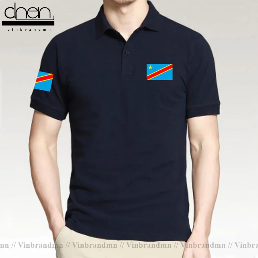 Dr Congo Polo Uomo Manica Corta Marche Bianche Stampate Per Il Paese 2022 Cotone Nation Cod Drc Doc Congo-Mea Congo