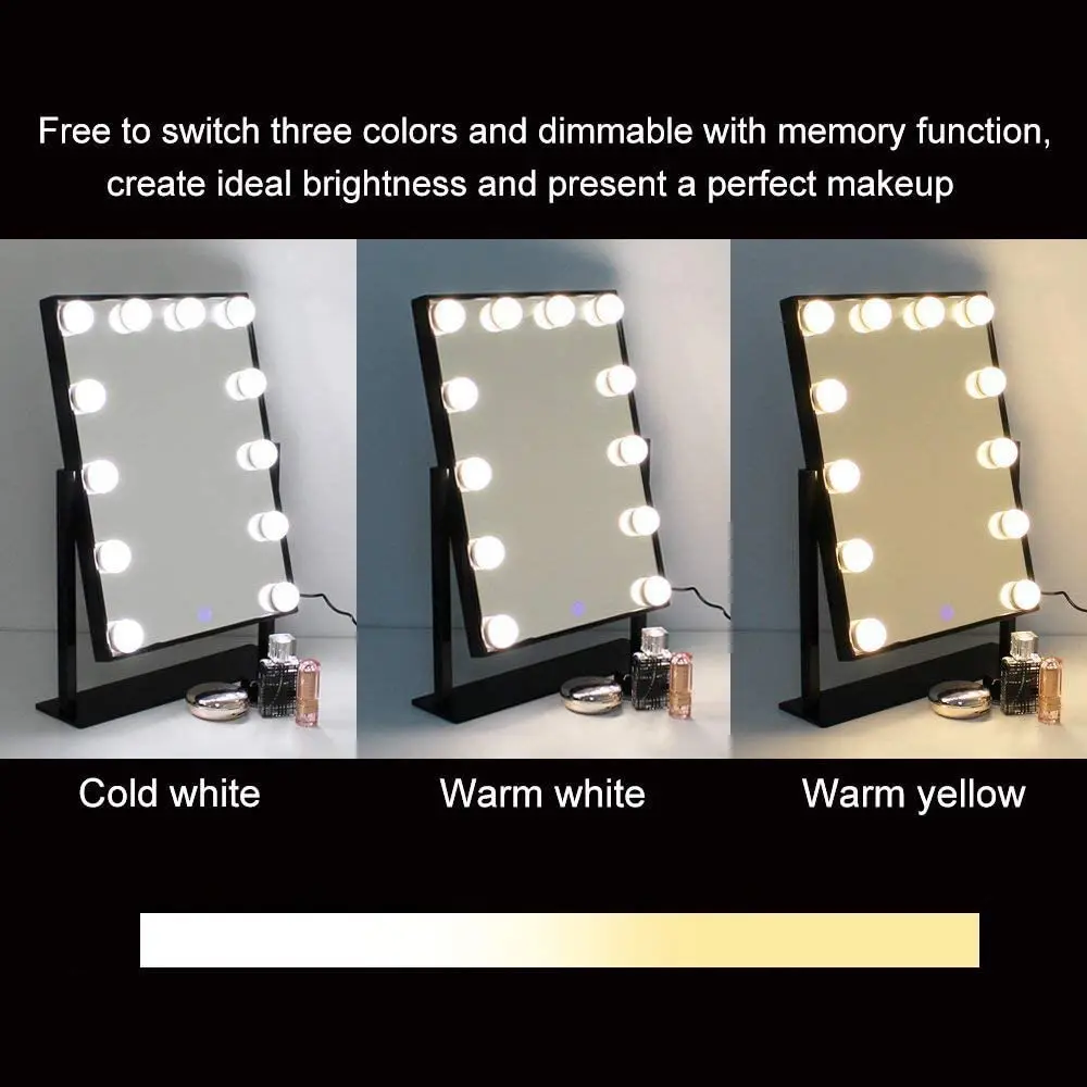 Femor Hollywood Miroir de maquillage avec 12 ampoules LED à
