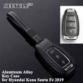 

1pc SEEYULE Aluminum Alloy Car Key Case Cover Shell Storage Protector Car Accessories for Hyundai Kona Santa Fe Santafe 2019