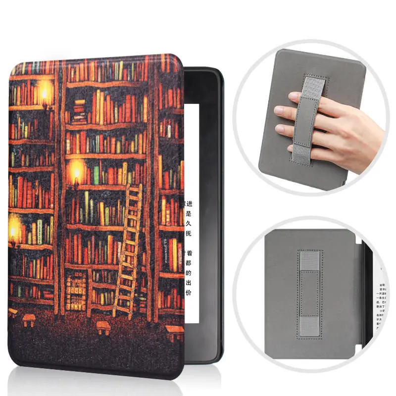 Чехол для всех новых Kindle 10th Gen, тонкий защитный смарт-чехол с принтом из искусственной кожи, чехол с ремешком на руку для Kindle - Цвет: Gold bookhouse