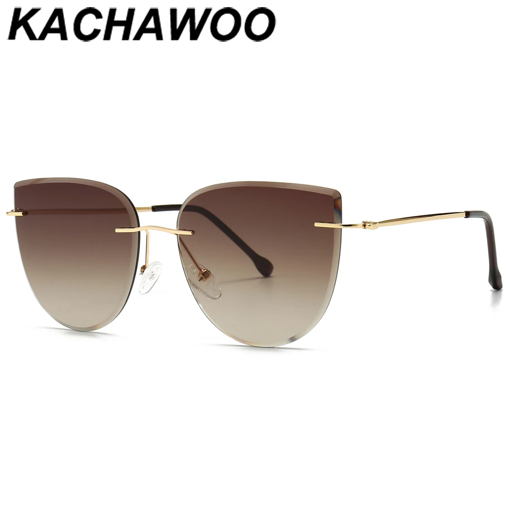 Женские солнцезащитные очки без оправы Kachawoo коричневые кошачий глаз в