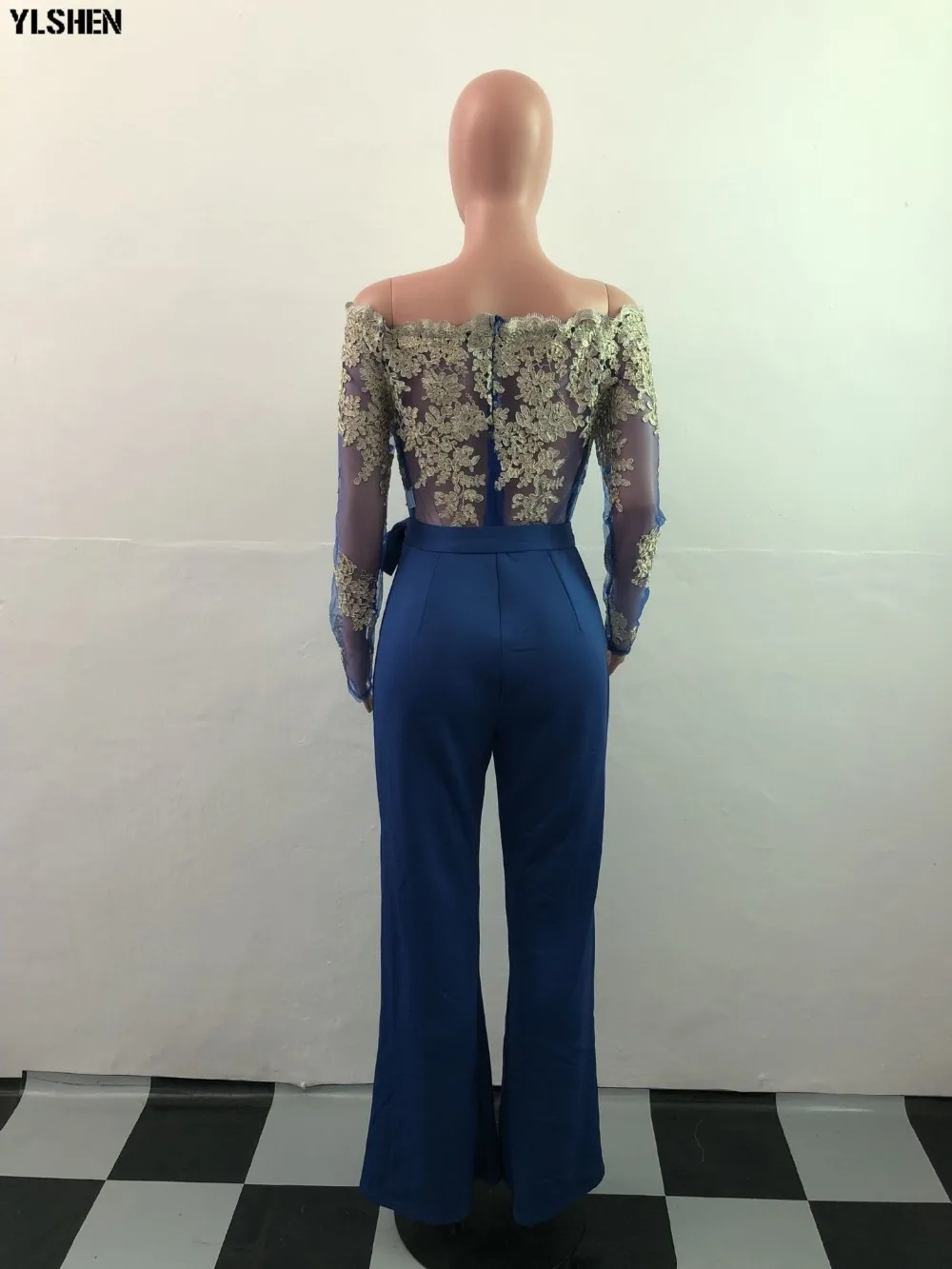 Women Jumpsuit Sexy Lace Ladies Jumpsuits Party Casual Wide Leg Overalls Off Shoulder Long Sleeve Romper Skinny Rompers Trousers 55