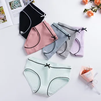 

Women Solid Color Panties Cute Bow Cotton Panty Sexy Girls Underwear Low Rise Light Color Briefs for Women Female Underpants