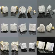Hip hop geometria quadrado iced para fora bling brincos de ouro micro pave zircão cúbico brinco para homem e mulher moda jóias