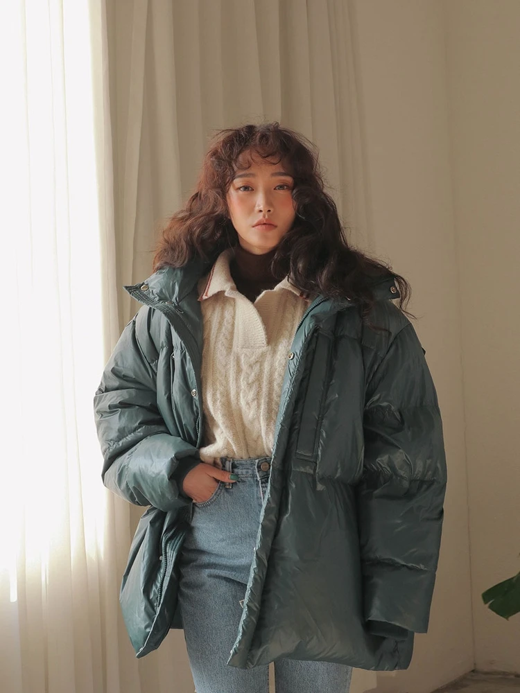 WHITNEY WANG Parkas зимняя модная уличная однотонная парка с капюшоном больших размеров Женское пальто с хлопковой подкладкой плотное зимнее пальто
