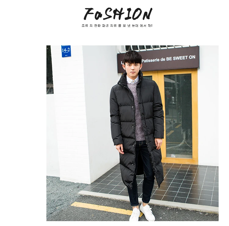 Winter Men Korean-style Mid-length over-the-Knee Stand Collar down Coat Plus-sized Large Size Slim Fit Cotton Coat
