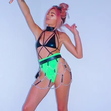 Goth PU Leather Mini Skirt Women Body Harness Link Chain Hollow Out Grid Skirts With Adjustable Buckle Belt Sexy Party Clubwear