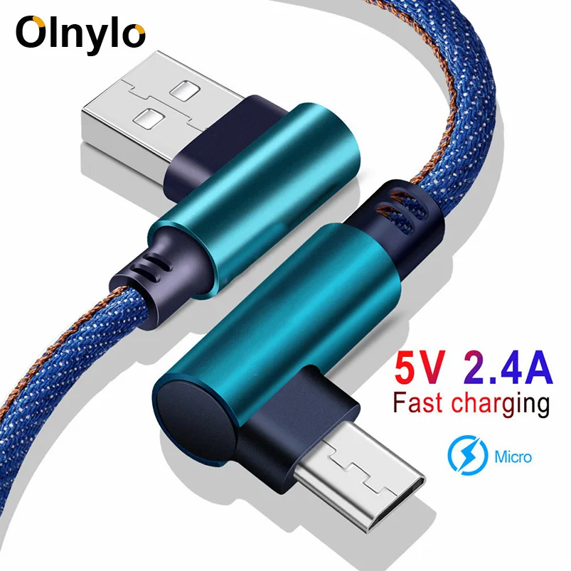 Olnylo Micro USB кабель 90 градусов быстрое зарядное устройство зарядный кабель для huawei USB шнур Micro Дата-кабель для samsung htc Android телефон