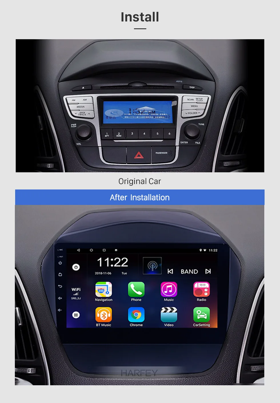 Sale Harfey Android 9.0/8.1 9" 2Din GPS Car Radio For 2009-2011 2012 2013 2014 2015 Hyundai IX35 3G Wifi Multimedia Player 1