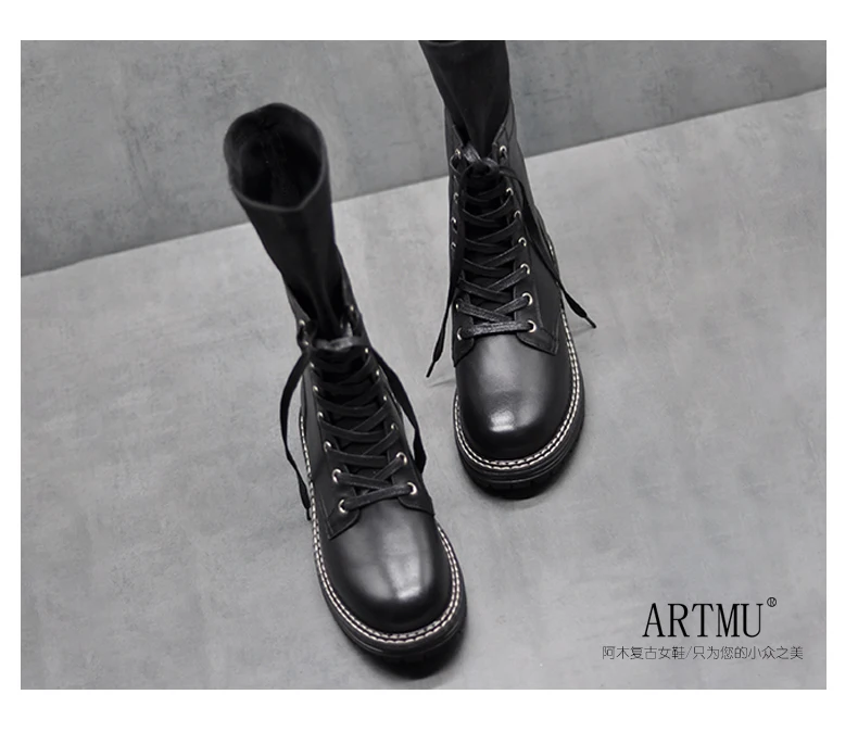 Artmu/оригинальные женские ботинки; коллекция года; Ботинки martin с 8 отверстиями; ботинки до середины икры из натуральной кожи в британском стиле; эластичные ботинки ручной работы; 838